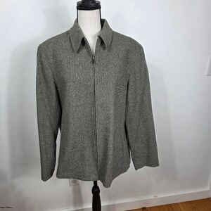 Evan Picone Women's Herringbone Tweed Zipper Jacket Sz 16 Wool  Neutral Office